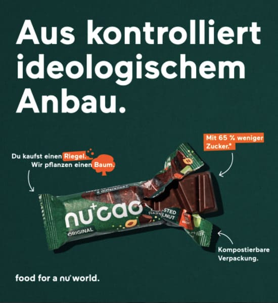 Werbung von Nu-Company Nucaoriegel